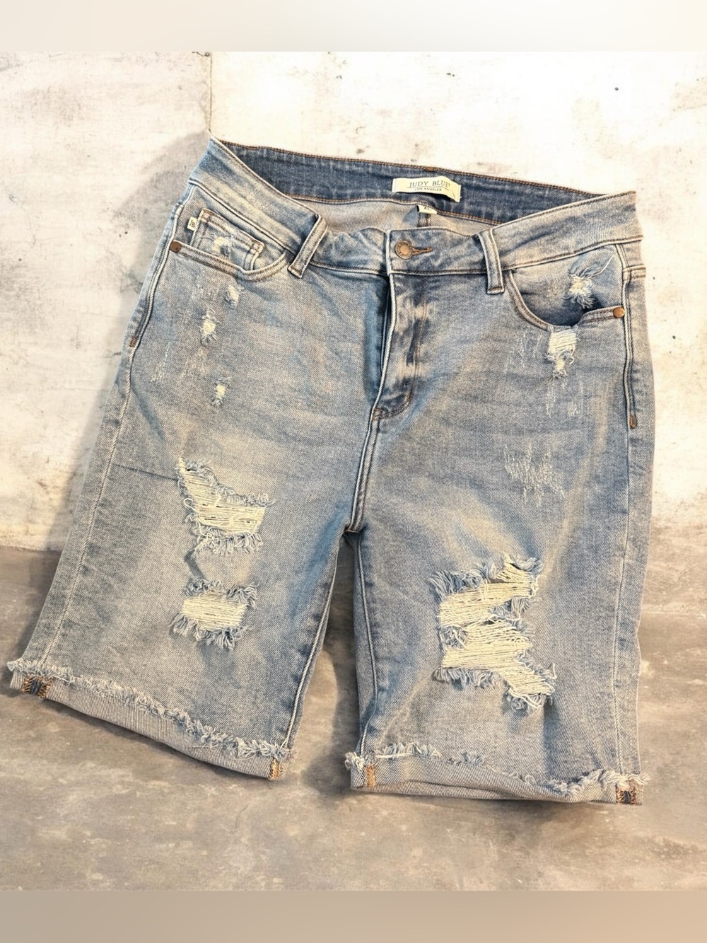 Judy Blue Light Blue Distressed Bermuda Jean Shorts